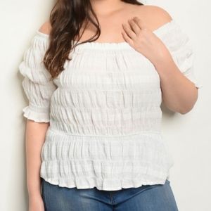 White Ruched Off The Shoulder Top
